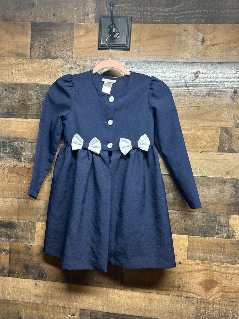 Bonnie Jean Navy Dress with White Bow Trim
